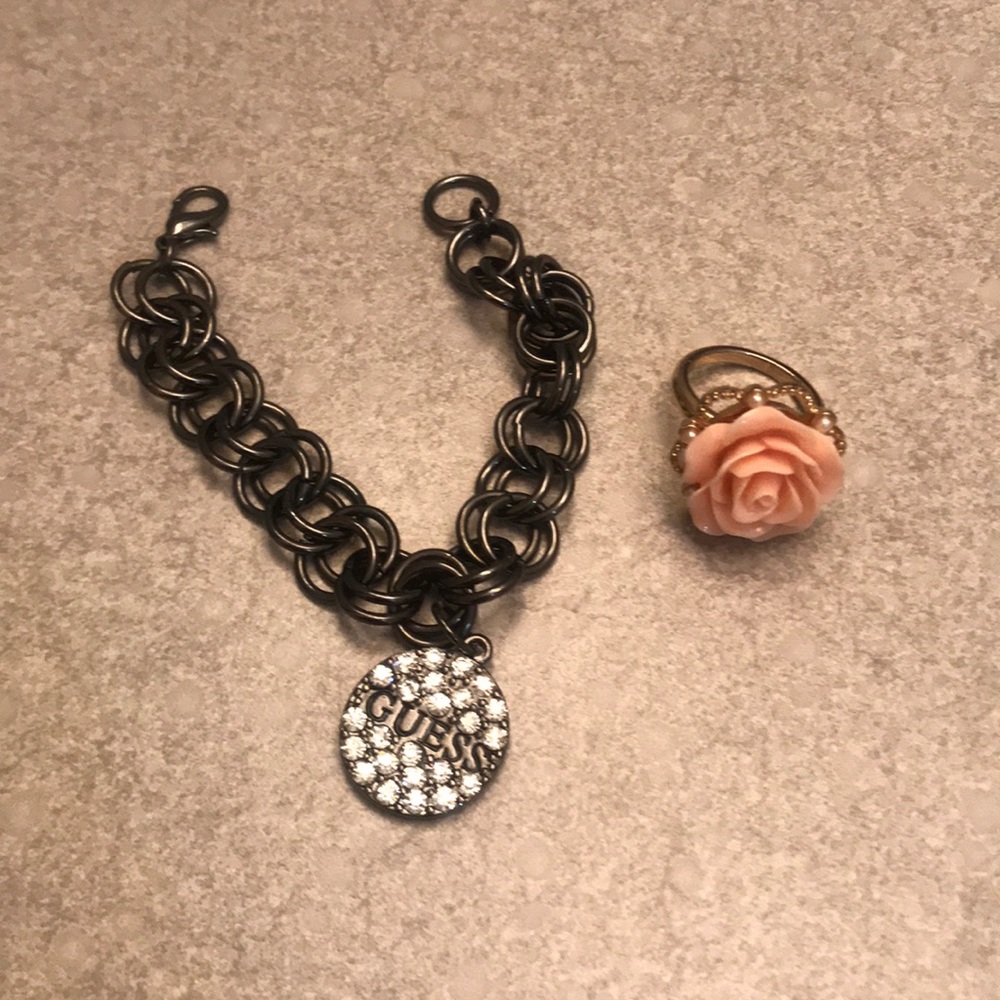Guess bracelet and flower ring